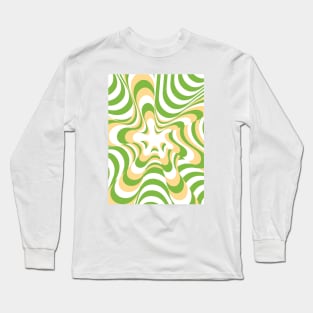 Abstract Groovy Retro Liquid Swirl Green Yellow Pattern Long Sleeve T-Shirt